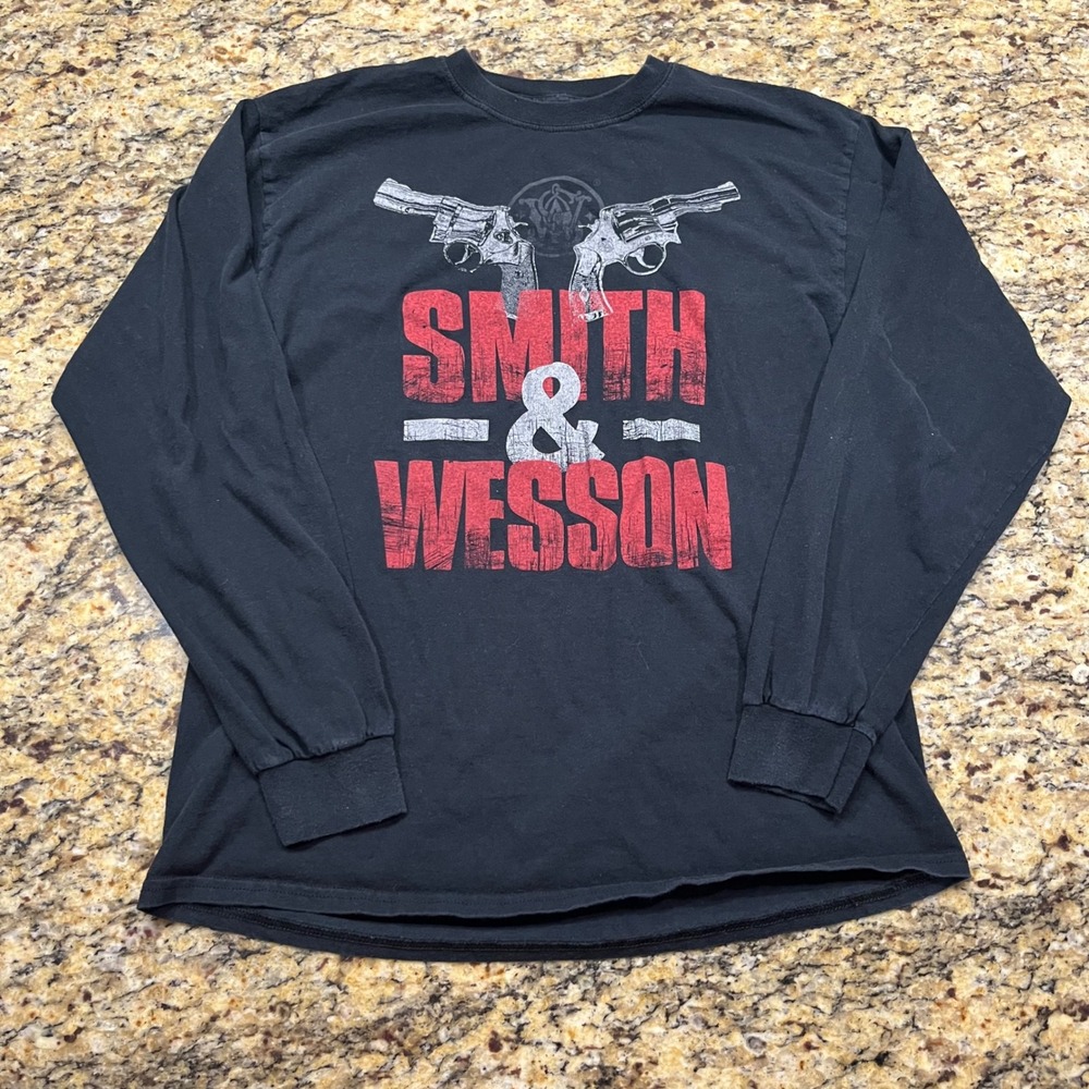 Smith & Wesson Mens Long Sleeve‎ Graphic T-Shirt Black Revolver Logo Large L